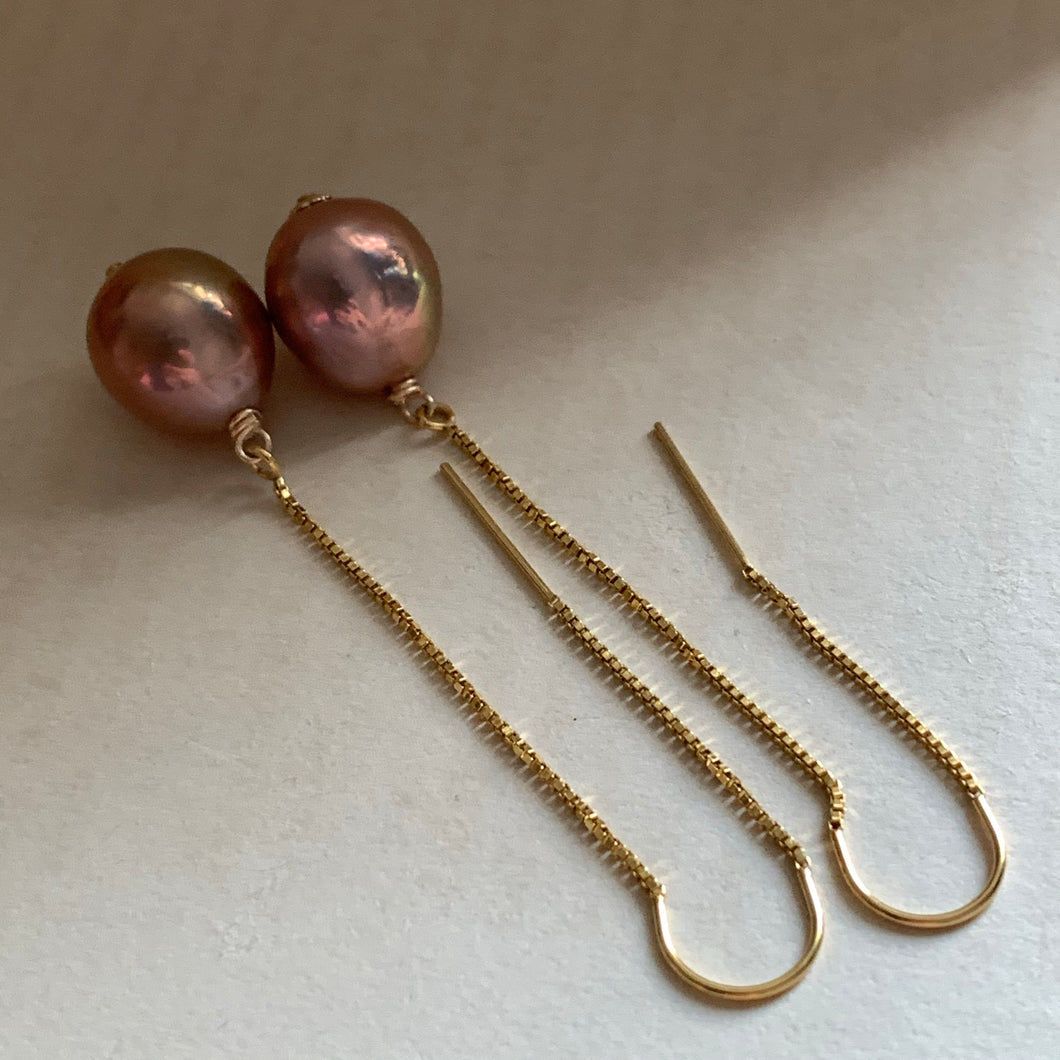 Rainbow Lustre AAA Edison Pearls 14kGF Threaders