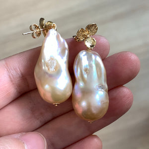 AAA Rainbow Lustre Peach Baroque Pearls 14kGF Earrings