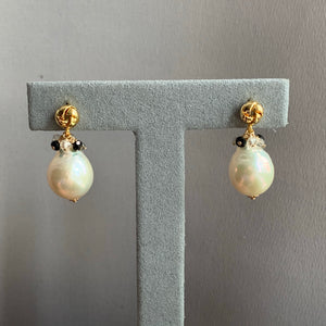 White Freshwater, B & W Gemstones Knot Studs 14kGF