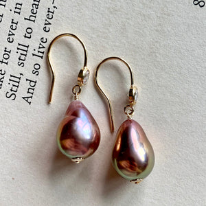 Super Lustrous Pink-Gold Edison Pearls CZ 14k Gold filled Earrings