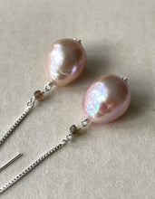 Load image into Gallery viewer, Large Pink Edison Pearls, Andalusite 925 Silver Threaders