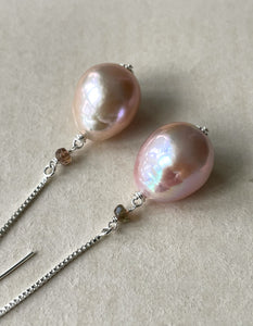 Large Pink Edison Pearls, Andalusite 925 Silver Threaders