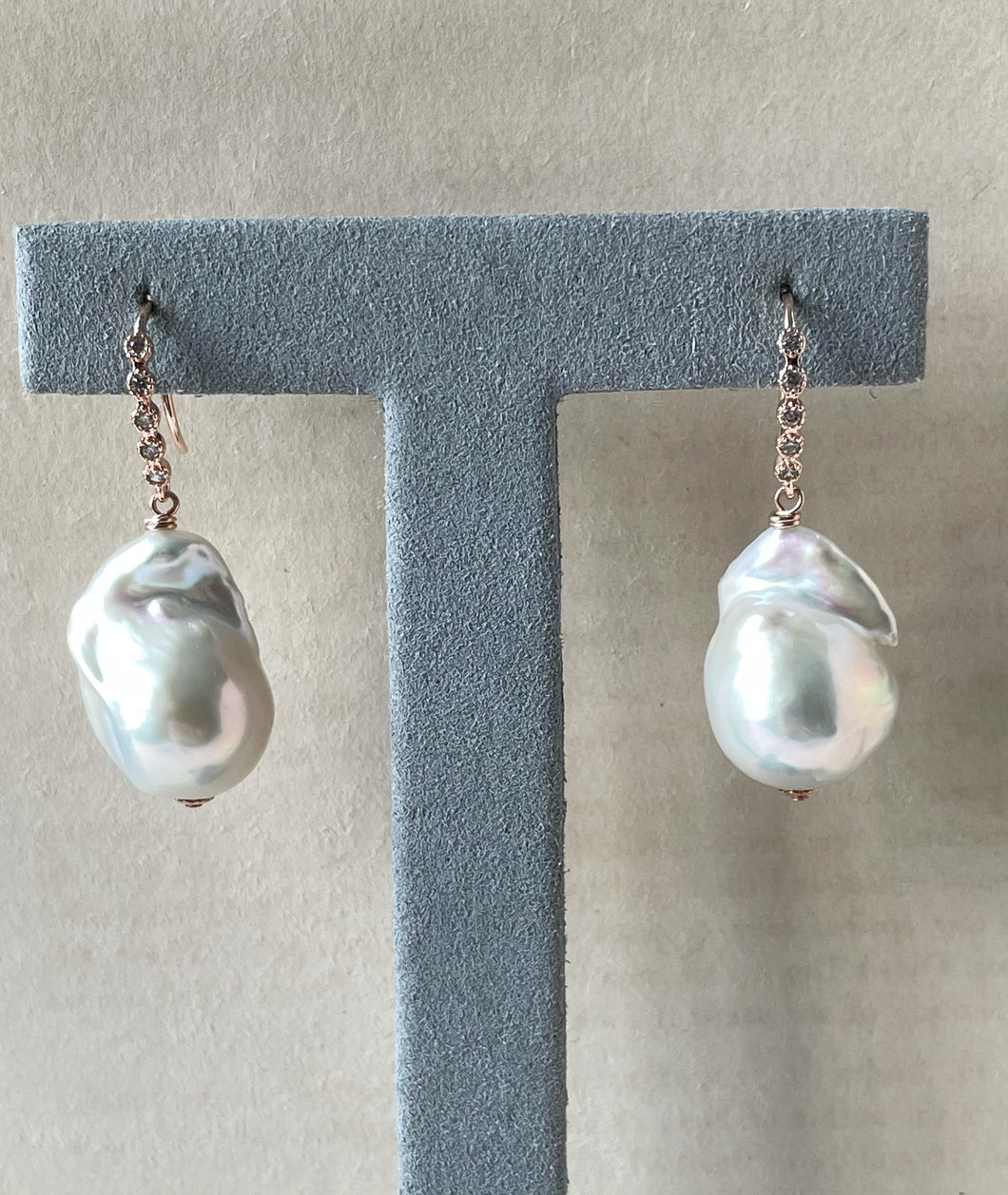 White Baby Baroque Pearls 14kRGF Earrings