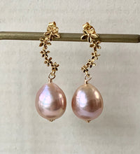 Load image into Gallery viewer, Pink AAA Edison Pearls on Flower Studs
