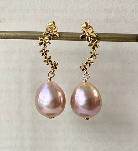 Pink AAA Edison Pearls on Flower Studs