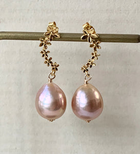 Pink AAA Edison Pearls on Flower Studs