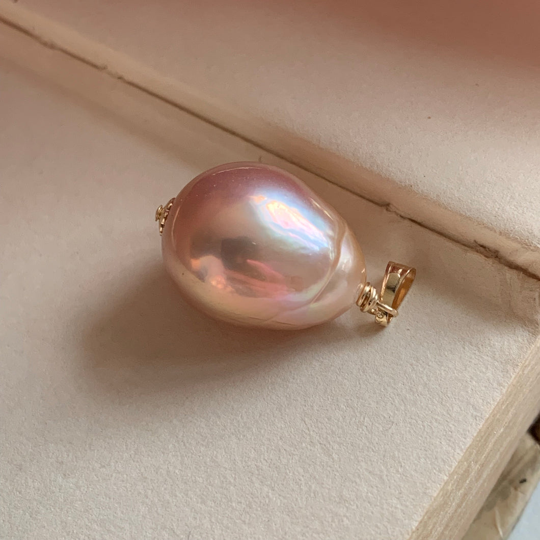 Large Peach Edison Pearl 14k Gold Filled Pendant