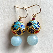 Load image into Gallery viewer, Cloisonne Fish &amp; Green Jade 14kGF Earrings