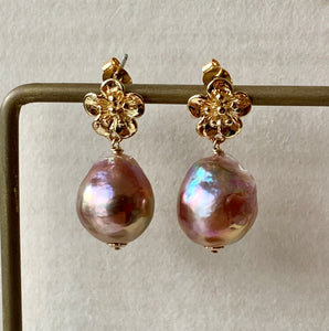 Pink- Rainbow Edison Pearls Sakura Earrings