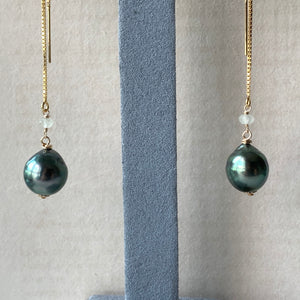 AA Tahitian Bright Peacock Pearls 14kGF Threaders