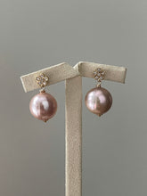 Load image into Gallery viewer, Large Blush-Peach Round Edison Pearls on Daisy Studs 14kGF