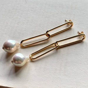 White Baroque (Small) Pearls on Big Link Studs
