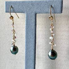 Load image into Gallery viewer, AAA Peacock Tahitian Pearls, Spinel, Prehnite, Gemstones 14kGF Citrine Earrings
