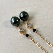 Load image into Gallery viewer, Tahitian Pearls, Spinel, Zirconia Clover Long Earrings