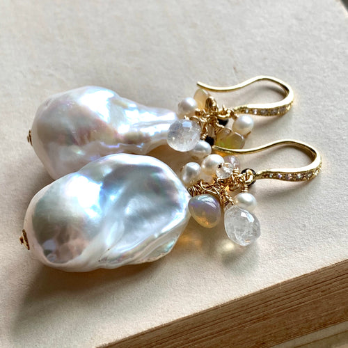 AAA White Baroque Pearls Opal Rainbow Moonstone
