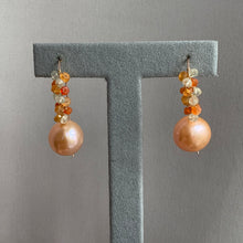 Load image into Gallery viewer, Orangey Peach Large Edison Pearls &amp; Gem Vine Hand Forged Hooks 14kRGF