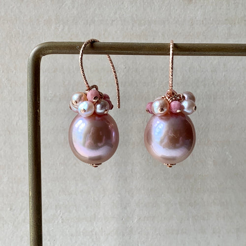 AAA Pink Edison Pearls, Rhodocrosite 14kRGF