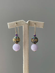 Lavender Jade Balls & Cloisonne Lantern Earrings