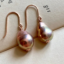 Load image into Gallery viewer, Peach-Pink Metallic Gold Lustre Pearls on 14k Rose Gold Filled