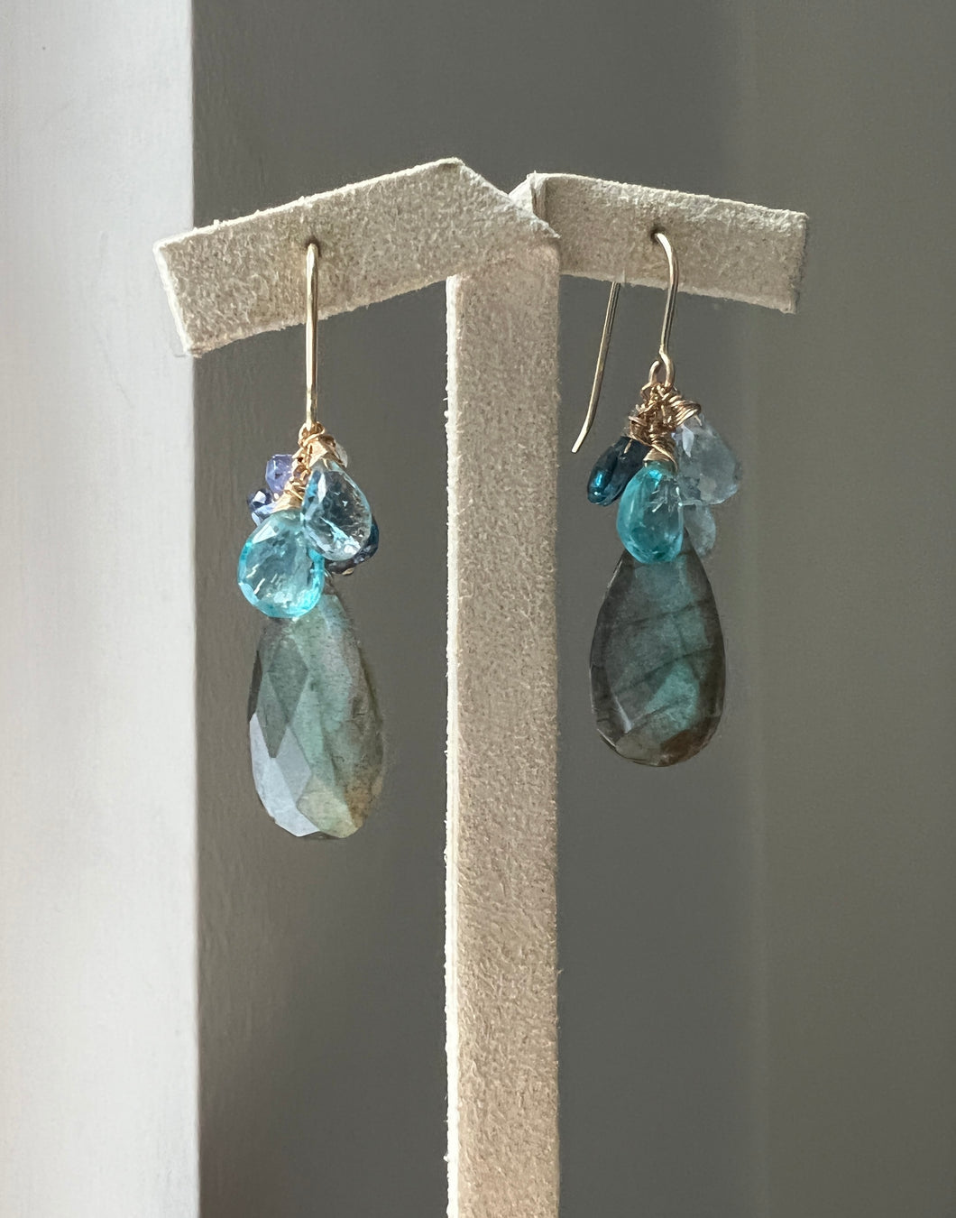 Labradorite, London Blue Topaz, Sky Blue Topaz 14kGF Earrings