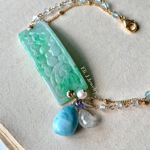 Load image into Gallery viewer, Eli. J Exclusive: Type A Jadeite Floral Bar &amp; Gems Bracelet 14kGF