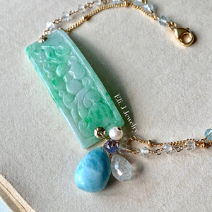 Eli. J Exclusive: Type A Jadeite Floral Bar & Gems Bracelet 14kGF