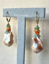 Load image into Gallery viewer, Summer 1: AAA Peach Baroque Pearls, Gemstones 14kGF Earrings