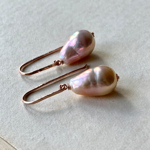 AAA Flawless Rainbow Pink Drop Edison Pearls (Hand Forged) 14kRGF Earrings