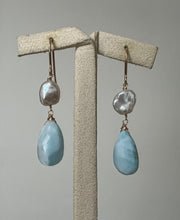 Load image into Gallery viewer, AAA Larimar &amp; Keshi Pearls 14kGF Earrings