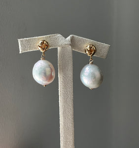 Ivory Rainbow Pearls on Knot Studs