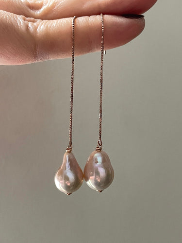 Pink Edison Drop Pearls on 14kRGF Threaders