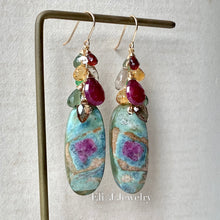 Load image into Gallery viewer, Red Northern Lights- Ruby Fuchsite, Ruby, Kyanite &amp; Gems 14kGF Earrings