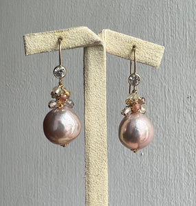 Pink-Peach Edison Pearls & Gems 14kGF Earrings