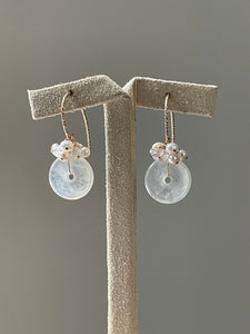 Petite Icy Jade Donuts, Rainbow Moonstone & Pearls 14kGF Earrings