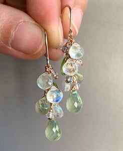 Prehnite Rainbow Moonstone 14k Rose Gold Filled Earrings