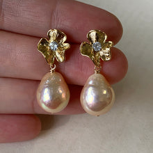 Load image into Gallery viewer, Golden-Peach AAA Edison Pearls Flower Studs