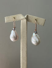 Load image into Gallery viewer, Drop Ivory Pearls &amp; Tanzanite 14kGF Earrings