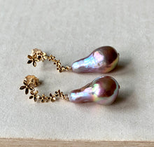 Load image into Gallery viewer, AAA Rainbow Unicorn Edison Drop Pearls on Cascading Flower Studs