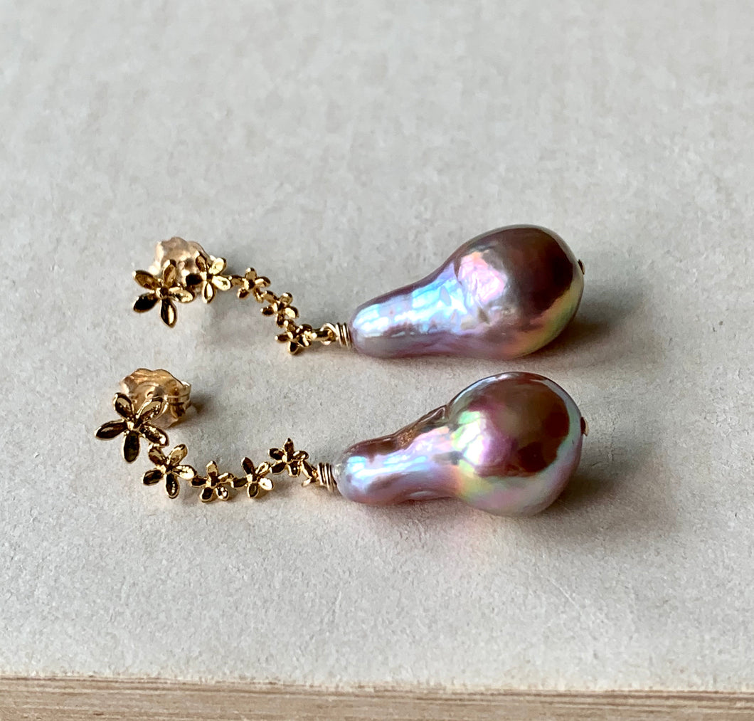 AAA Rainbow Unicorn Edison Drop Pearls on Cascading Flower Studs
