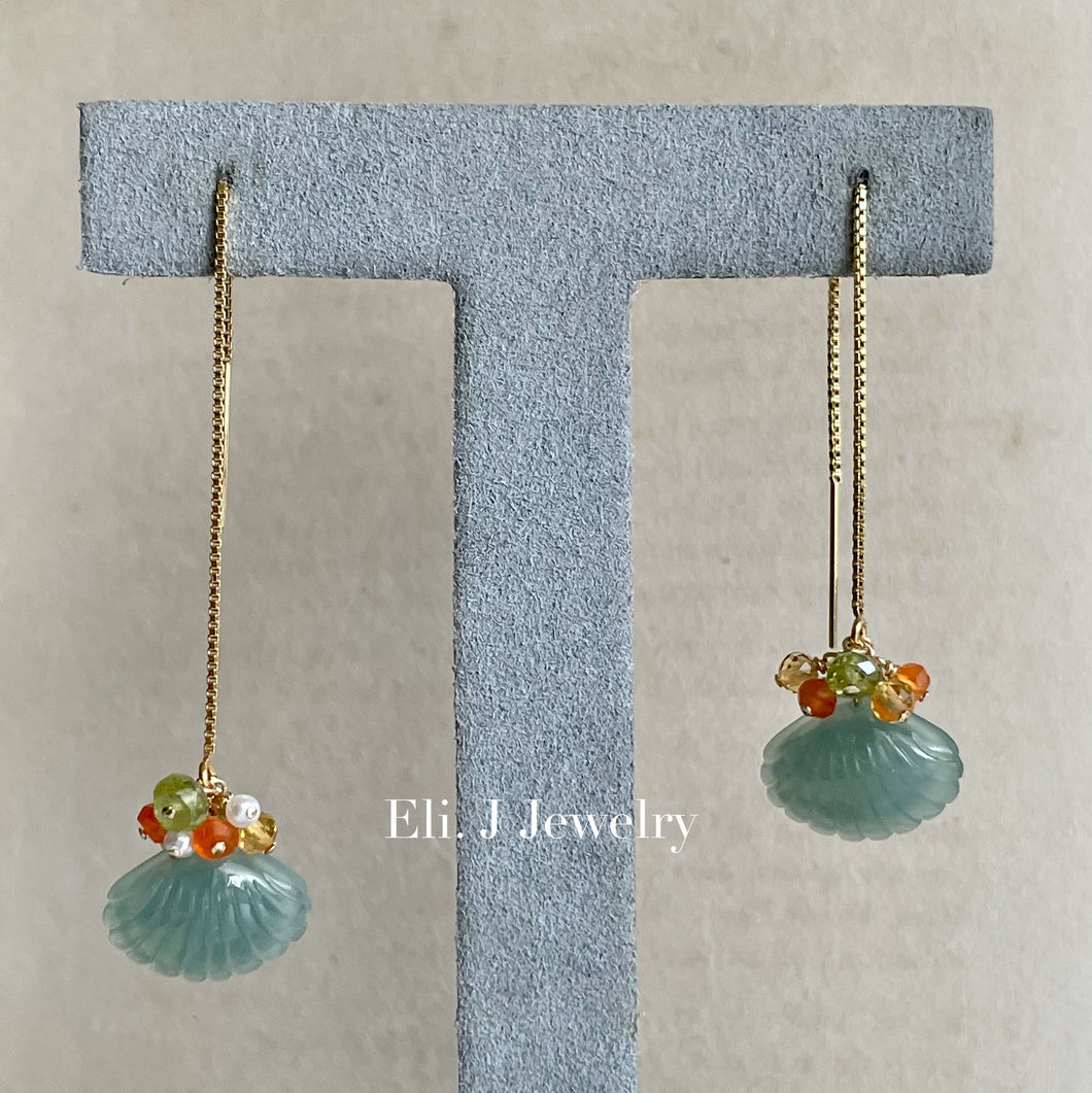 Eli. J Exclusive: Type A Jade Shells & Citrus Gemstone Threader Earrings