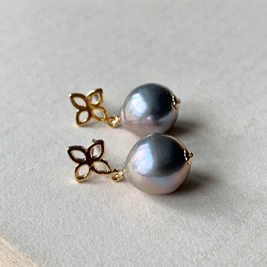 Silver Baroque Pearls on Fleur-de-lis Studs
