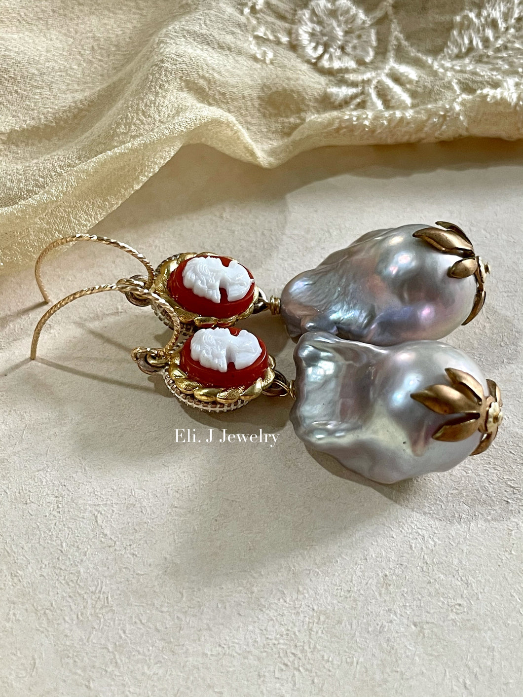 Sarah: Vintage Claw-Set Silver Baroque Pearls & Cameos