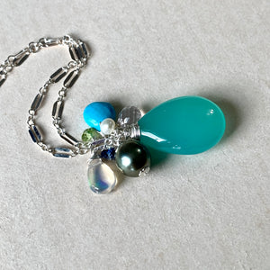 AAA Tahitian Pearl & Ocean-Inspired Gems 925 Sterling Silver Necklace