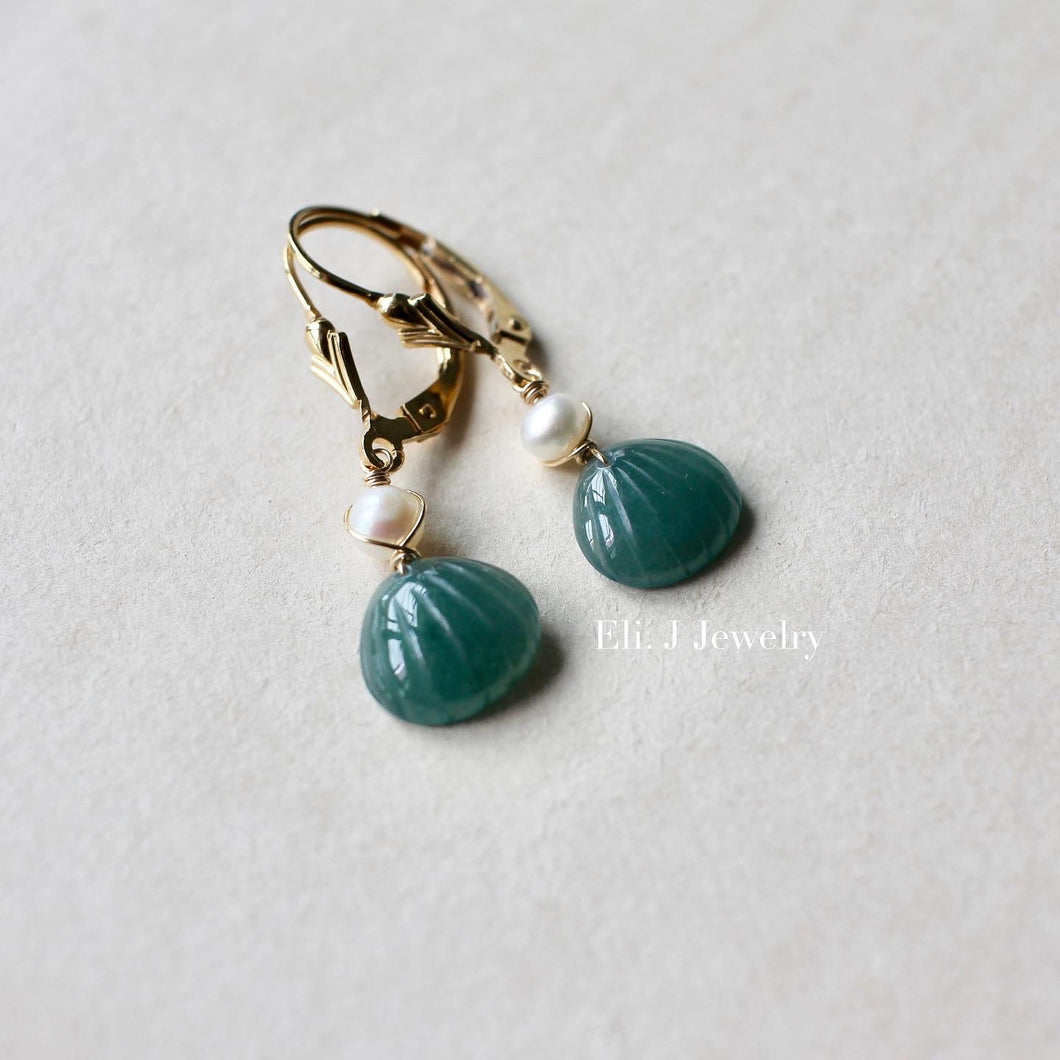 Mini Jade Shells, Pearls 14kGF Earrinfs