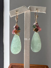 Load image into Gallery viewer, Exclusive Apple-Green Jade Flat Teardrops &amp; Rainbow Gems 14kGF Earrings