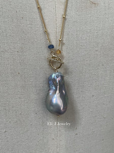 Rainbow lustre Silver Baroque Pearl Necklace 14kGF