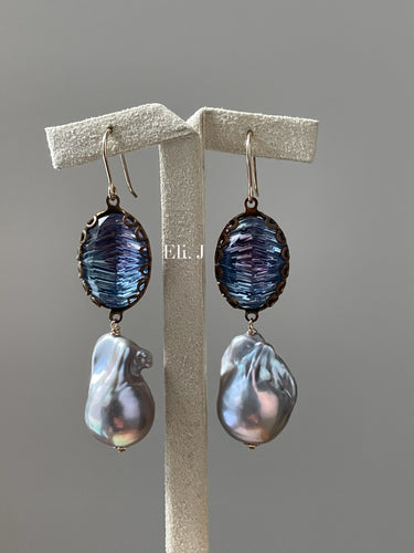 Silver Baroque Pearls Vtg 50s Gems 14kGF Earrings