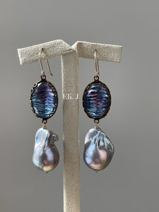 Silver Baroque Pearls Vtg 50s Gems 14kGF Earrings