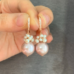 Blush Pink Edison & White Pearls Rose Gold Earrings