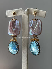 Load image into Gallery viewer, Diane: Vtg Aqua Oval Glass Gems, Pink Keshi Pearls, Citrine Earrings